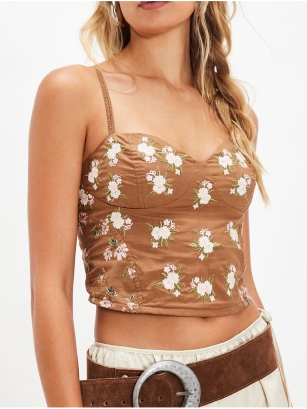 Free People Wild Flowers Embroidered Bustier Corset Top Cottagecore Med NWOT